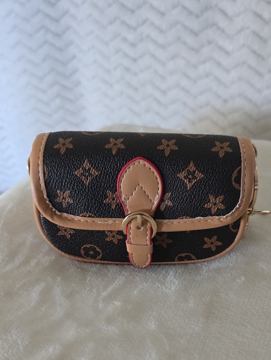 Source Unknown Accessories - Luxury-Inspired Brown Patterned Bag Charm/Key Fob Case